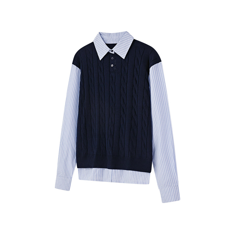 KREATE Layered Cable Knit Polo Sweater