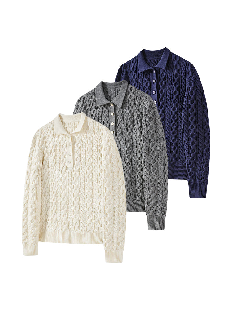KREATE Cable Knit Polo Sweater
