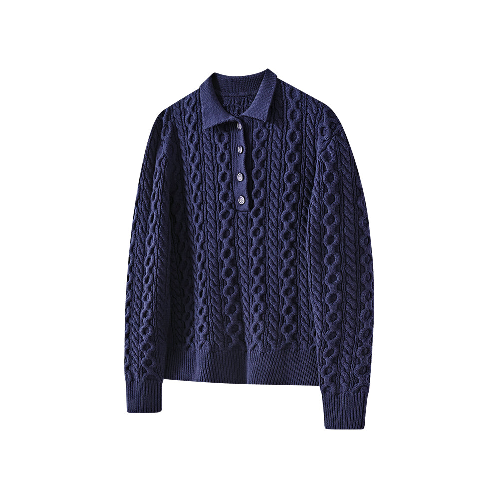KREATE Cable Knit Polo Sweater