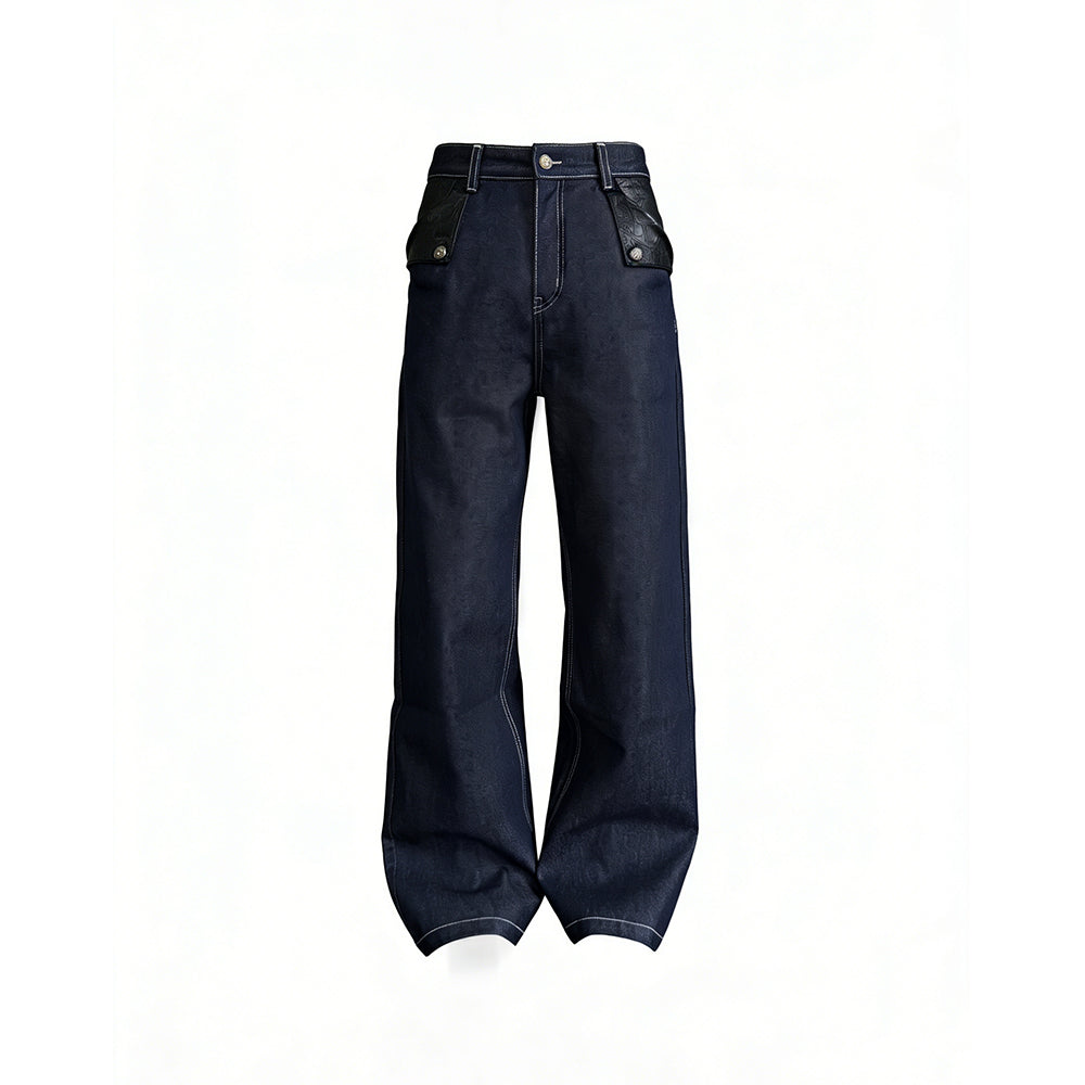 KREATE Darkborn PU Panel Raw Denim Jeans