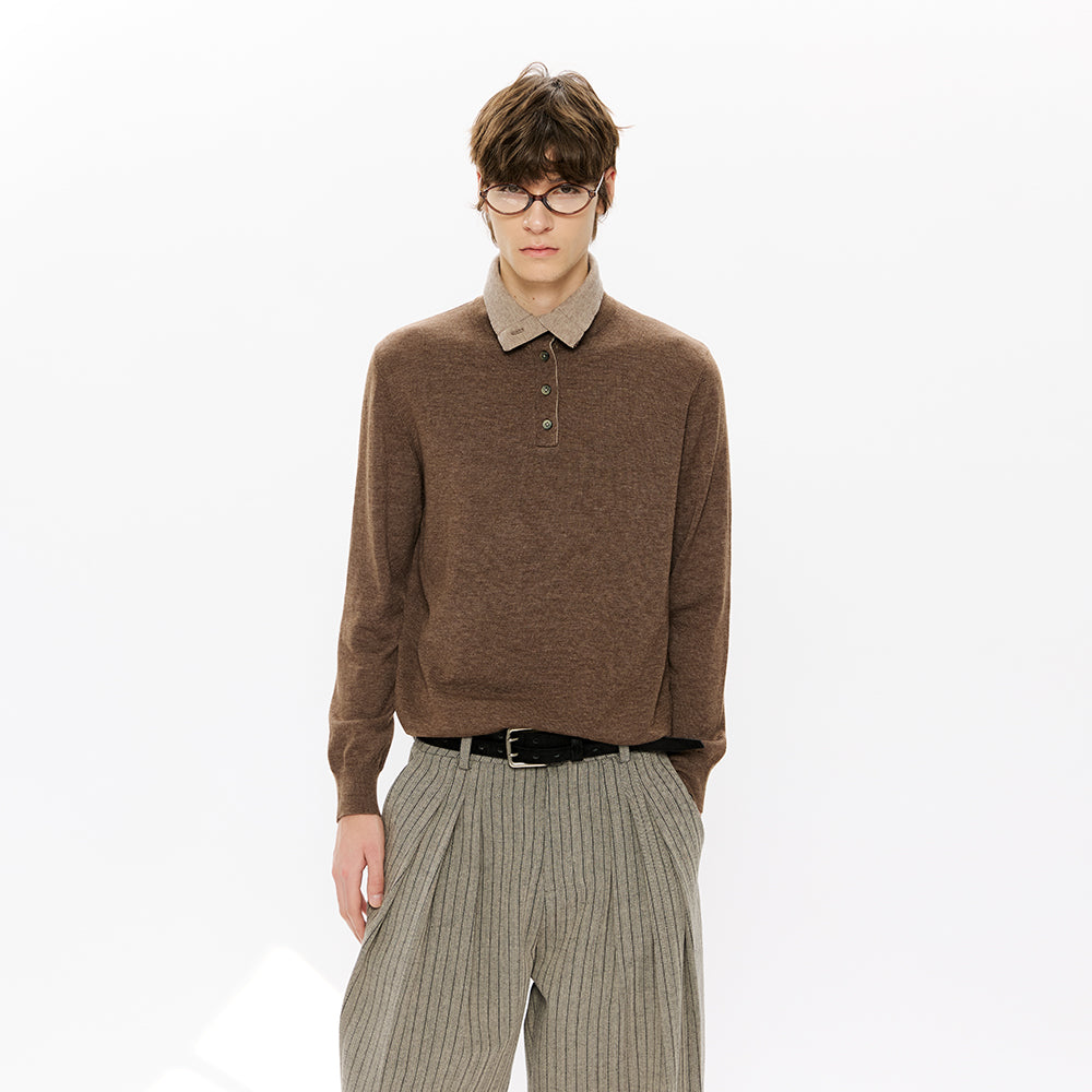 KREATE Fine Wool Double-Collar Knit Top