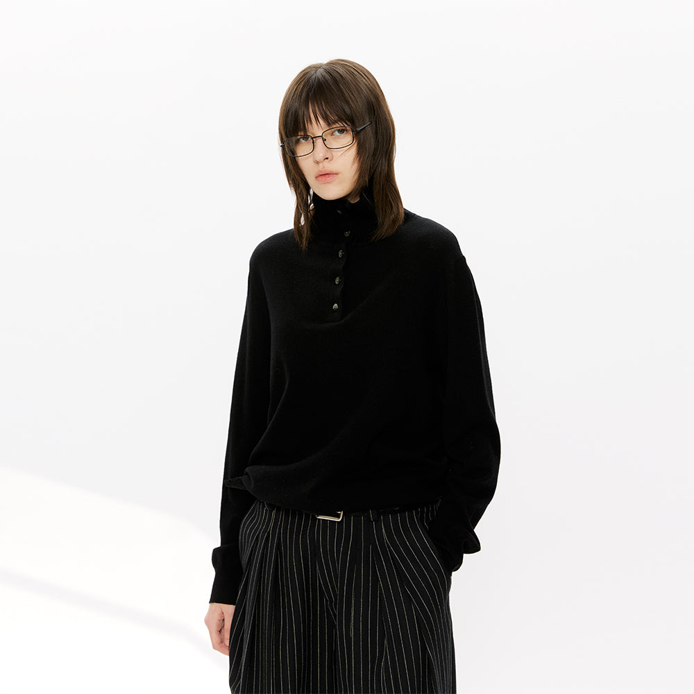 KREATE Fine Wool Double-Collar Knit Top