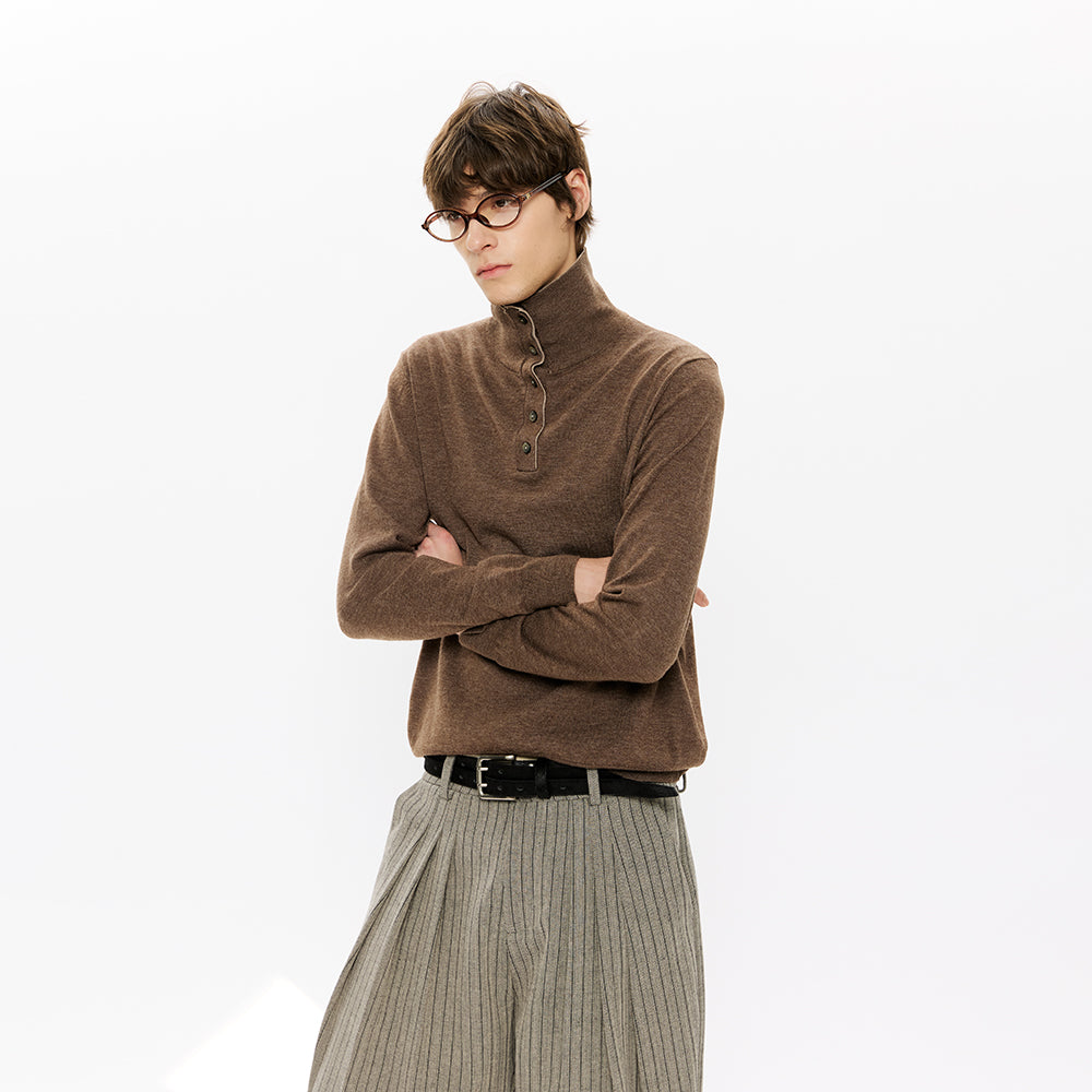 KREATE Fine Wool Double-Collar Knit Top