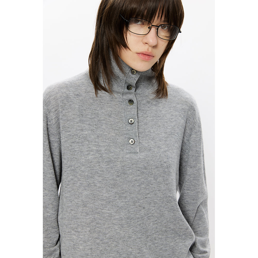 KREATE Fine Wool Double-Collar Knit Top