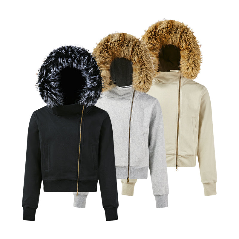 KREATE Diagonal Zip Detachable-Collar Hoodie
