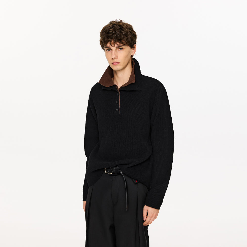 KREATE Double-Collar Textured Sweater