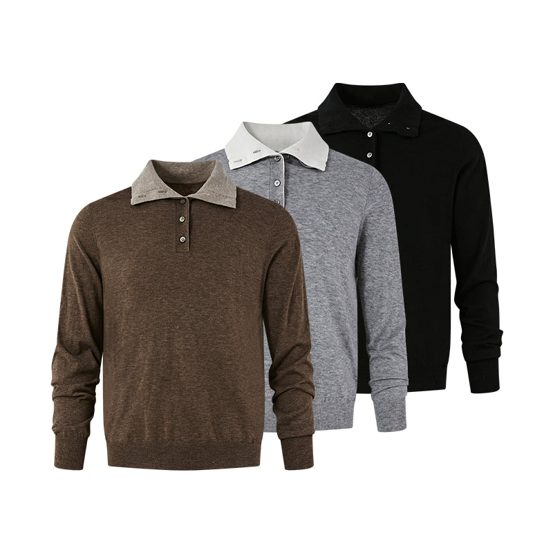 KREATE Fine Wool Double-Collar Knit Top