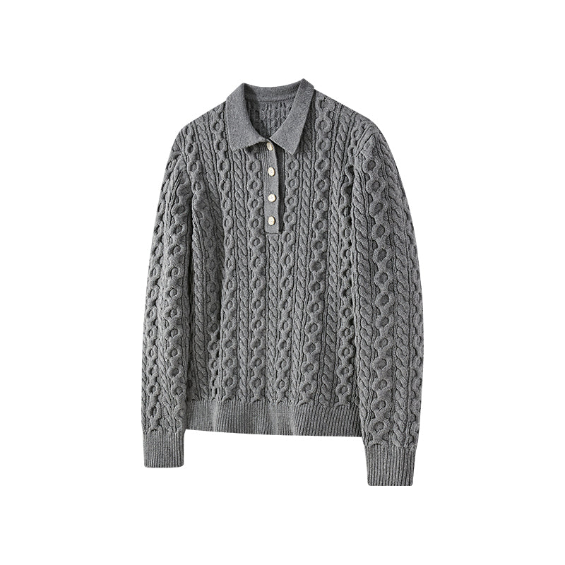 KREATE Cable Knit Polo Sweater
